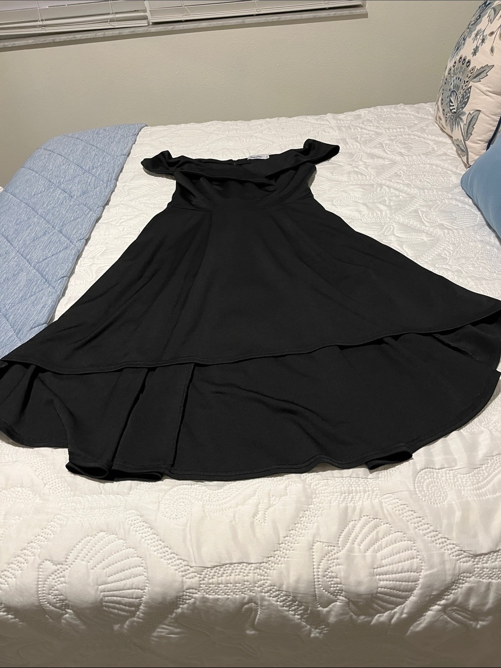 Off-Shoulder Black High-Low Dress